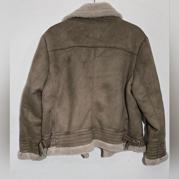 Zara Womens XXL Tan Shearling Bomber Jacket Brown - Picture 9 of 10